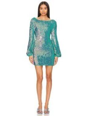 Alexa Admor Turquoise Blue Sequin Long Sleeve Mini Dress Size XS